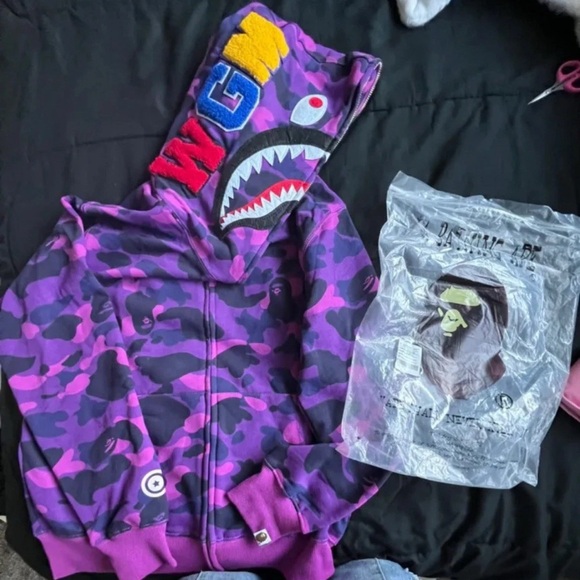 A Bathing Ape Purple Color Camo Full Zip Shark Hoodie - Picture 1 of 3